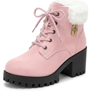 image:imageAllegra K Womens Slipon Ankle Boots Laceup Warm Block Heel Snow BootsPink
