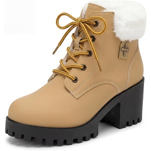image:imageAllegra K Womens Slipon Ankle Boots Laceup Warm Block Heel Snow BootsYellow