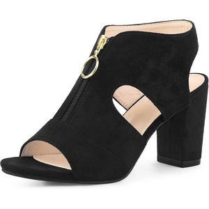 image:imageAllegra K Womens Gladiator Sandals Chunky Heels  33 inches Heel Front Zipped Slingback Comfortable Faux Suede perfect for Evening Party Wedding Date NightBlack