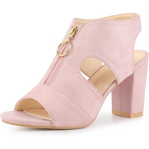 image:imageAllegra K Womens Gladiator Sandals Chunky Heels  33 inches Heel Front Zipped Slingback Comfortable Faux Suede perfect for Evening Party Wedding Date NightLight Pink