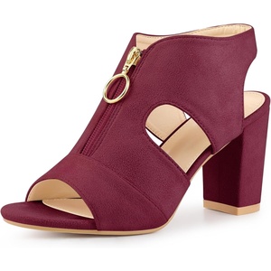 image:imageAllegra K Womens Gladiator Sandals Chunky Heels  33 inches Heel Front Zipped Slingback Comfortable Faux Suede perfect for Evening Party Wedding Date NightBurgundy
