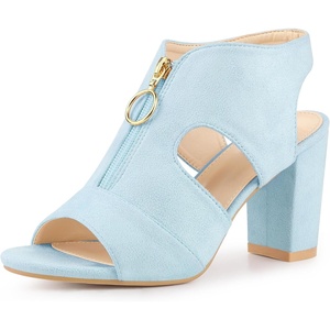 image:imageAllegra K Womens Gladiator Sandals Chunky Heels  33 inches Heel Front Zipped Slingback Comfortable Faux Suede perfect for Evening Party Wedding Date NightSky Blue