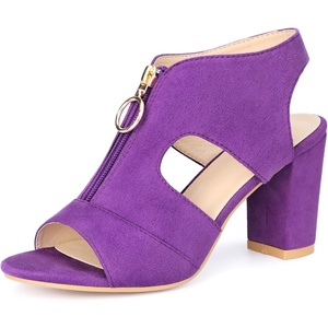 image:imageAllegra K Womens Gladiator Sandals Chunky Heels  33 inches Heel Front Zipped Slingback Comfortable Faux Suede perfect for Evening Party Wedding Date NightPurple