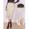 image:imageAllegra K Midi Pencil Skirt for Women Vintage Fall High Waisted Slit Office Work Skirts with BeltApricot White