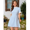 image:imageAllegra K Women Gingham Dress Summer Short Sleeve Crew Neck Lace Panel Plaid Mini Dresses Halloween Dorothy CostumeBlue
