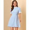 image:imageAllegra K Women Gingham Dress Summer Short Sleeve Crew Neck Lace Panel Plaid Mini Dresses Halloween Dorothy CostumeBlue