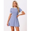image:imageAllegra K Women Gingham Dress Summer Short Sleeve Crew Neck Lace Panel Plaid Mini Dresses Halloween Dorothy CostumeBlue White