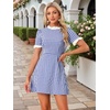 image:imageAllegra K Women Gingham Dress Summer Short Sleeve Crew Neck Lace Panel Plaid Mini Dresses Halloween Dorothy CostumeBlue White