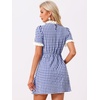 image:imageAllegra K Women Gingham Dress Summer Short Sleeve Crew Neck Lace Panel Plaid Mini Dresses Halloween Dorothy CostumeBlue White