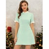 image:imageAllegra K Women Gingham Dress Summer Short Sleeve Crew Neck Lace Panel Plaid Mini Dresses Halloween Dorothy CostumeGreen