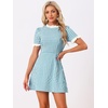 image:imageAllegra K Women Gingham Dress Summer Short Sleeve Crew Neck Lace Panel Plaid Mini Dresses Halloween Dorothy CostumeLake Blue