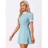 image:imageAllegra K Women Gingham Dress Summer Short Sleeve Crew Neck Lace Panel Plaid Mini Dresses Halloween Dorothy CostumeLake Blue