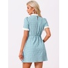 image:imageAllegra K Women Gingham Dress Summer Short Sleeve Crew Neck Lace Panel Plaid Mini Dresses Halloween Dorothy CostumeLake Blue