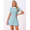 image:imageAllegra K Women Gingham Dress Summer Short Sleeve Crew Neck Lace Panel Plaid Mini Dresses Halloween Dorothy CostumeLake Blue