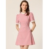 image:imageAllegra K Women Gingham Dress Summer Short Sleeve Crew Neck Lace Panel Plaid Mini Dresses Halloween Dorothy CostumePink