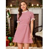 image:imageAllegra K Women Gingham Dress Summer Short Sleeve Crew Neck Lace Panel Plaid Mini Dresses Halloween Dorothy CostumeRed