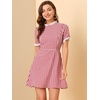 image:imageAllegra K Women Gingham Dress Summer Short Sleeve Crew Neck Lace Panel Plaid Mini Dresses Halloween Dorothy CostumeRed