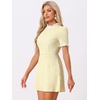 image:imageAllegra K Women Gingham Dress Summer Short Sleeve Crew Neck Lace Panel Plaid Mini Dresses Halloween Dorothy CostumeYellow White
