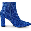 image:imageAllegra K Womens Chunky Heel Glitter Ankle Boots  Pointy Toe Wide Calf Side Zipper Heel 3 59 Inches Party Halloween days Christmas Days Dating EveningRoyal Blue