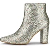 image:imageAllegra K Womens Chunky Heel Glitter Ankle Boots  Pointy Toe Wide Calf Side Zipper Heel 3 59 Inches Party Halloween days Christmas Days Dating EveningSilver
