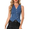 image:imageAllegra K Cropped Demin Vest for Womens V Neck Western Crop Jean Tops WaistcoatBlue