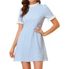 image:imageAllegra K Women Gingham Dress Summer Short Sleeve Crew Neck Lace Panel Plaid Mini Dresses Halloween Dorothy CostumeBlue