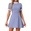 image:imageAllegra K Women Gingham Dress Summer Short Sleeve Crew Neck Lace Panel Plaid Mini Dresses Halloween Dorothy CostumeBlue White
