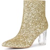image:imageAllegra K Womens Chunky Heel Glitter Ankle Boots  Pointy Toe Wide Calf Side Zipper Heel 3 59 Inches Party Halloween days Christmas Days Dating EveningGold
