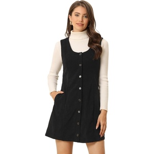 image:imageAllegra K Corduroy Overall Dress for Womens Fall Scoop Neck Sleeveless Button Down Casual Pinafore DressesBlack