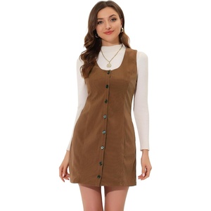 image:imageAllegra K Corduroy Overall Dress for Womens Fall Scoop Neck Sleeveless Button Down Casual Pinafore DressesBrown
