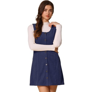 image:imageAllegra K Corduroy Overall Dress for Womens Fall Scoop Neck Sleeveless Button Down Casual Pinafore DressesDark Blue