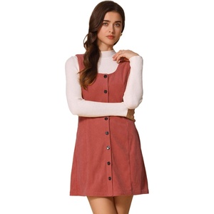 image:imageAllegra K Corduroy Overall Dress for Womens Fall Scoop Neck Sleeveless Button Down Casual Pinafore DressesDark Orange