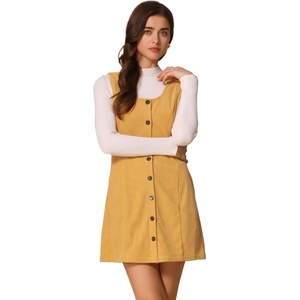 image:imageAllegra K Corduroy Overall Dress for Womens Fall Scoop Neck Sleeveless Button Down Casual Pinafore DressesDark Yellow