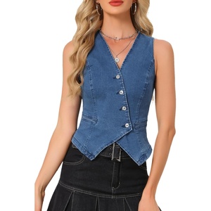 image:imageAllegra K Cropped Demin Vest for Womens V Neck Western Crop Jean Tops WaistcoatBlue