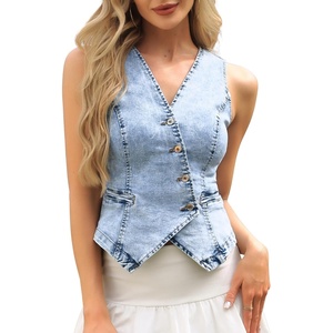 image:imageAllegra K Cropped Demin Vest for Womens V Neck Western Crop Jean Tops WaistcoatLight Blue