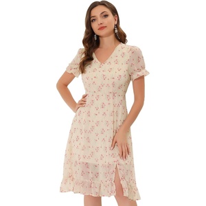 image:imageAllegra K Floral Dresses for Womens Chiffon V Neck Midi DressLight Pink