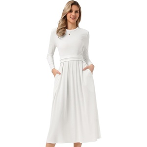 image:imageAllegra K Long Sleeve Maxi Dress for Womens Casual Formal Spring ALine DressesBeige White