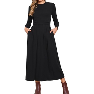 image:imageAllegra K Long Sleeve Maxi Dress for Womens Casual Formal Spring ALine DressesBlack