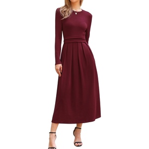 image:imageAllegra K Long Sleeve Maxi Dress for Womens Casual Formal Spring ALine DressesBurgundy
