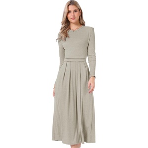 image:imageAllegra K Long Sleeve Maxi Dress for Womens Casual Formal Spring ALine DressesGrey Khaki
