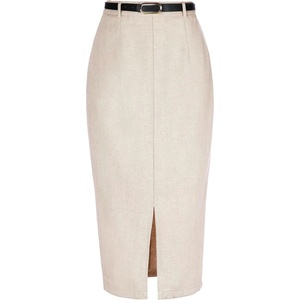 image:imageAllegra K Midi Pencil Skirt for Women Vintage Fall High Waisted Slit Office Work Skirts with BeltApricot White