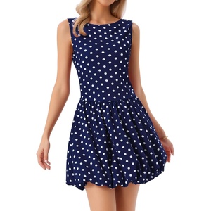 image:imageAllegra K Polka Dot Dress for Women Casual Summer Sleeveless Tank Dress Boat Neck Y2K Bubble DressesDark Blue