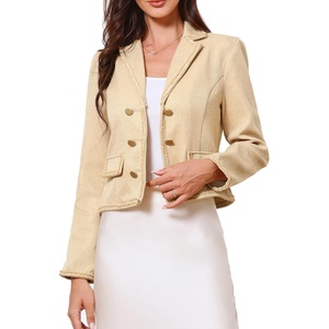 image:imageAllegra K Vintage Tweed Jacket for Womens Elegant Double Breasted Long Sleeve Cropped Blazers Dressy CasualApricot
