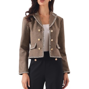 image:imageAllegra K Vintage Tweed Jacket for Womens Elegant Double Breasted Long Sleeve Cropped Blazers Dressy CasualBrown