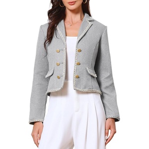 image:imageAllegra K Vintage Tweed Jacket for Womens Elegant Double Breasted Long Sleeve Cropped Blazers Dressy CasualGray