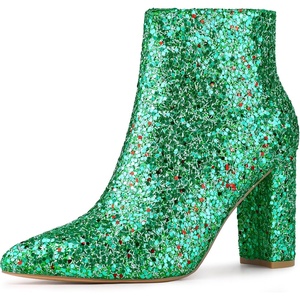 image:imageAllegra K Womens Chunky Heel Glitter Ankle Boots  Pointy Toe Wide Calf Side Zipper Heel 3 59 Inches Party Halloween days Christmas Days Dating EveningShamrock Green