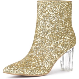 image:imageAllegra K Womens Chunky Heel Glitter Ankle Boots  Pointy Toe Wide Calf Side Zipper Heel 3 59 Inches Party Halloween days Christmas Days Dating EveningGold