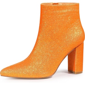 image:imageAllegra K Womens Chunky Heel Glitter Ankle Boots  Pointy Toe Wide Calf Side Zipper Heel 3 59 Inches Party Halloween days Christmas Days Dating EveningOrange