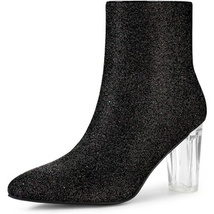 image:imageAllegra K Womens Chunky Heel Glitter Ankle Boots  Pointy Toe Wide Calf Side Zipper Heel 3 59 Inches Party Halloween days Christmas Days Dating EveningBlack