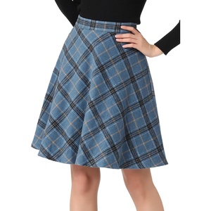 image:imageAllegra K Womens Plaids Vintage Tartan Elastic Waist Knee Length ALine SkirtGrey Blue